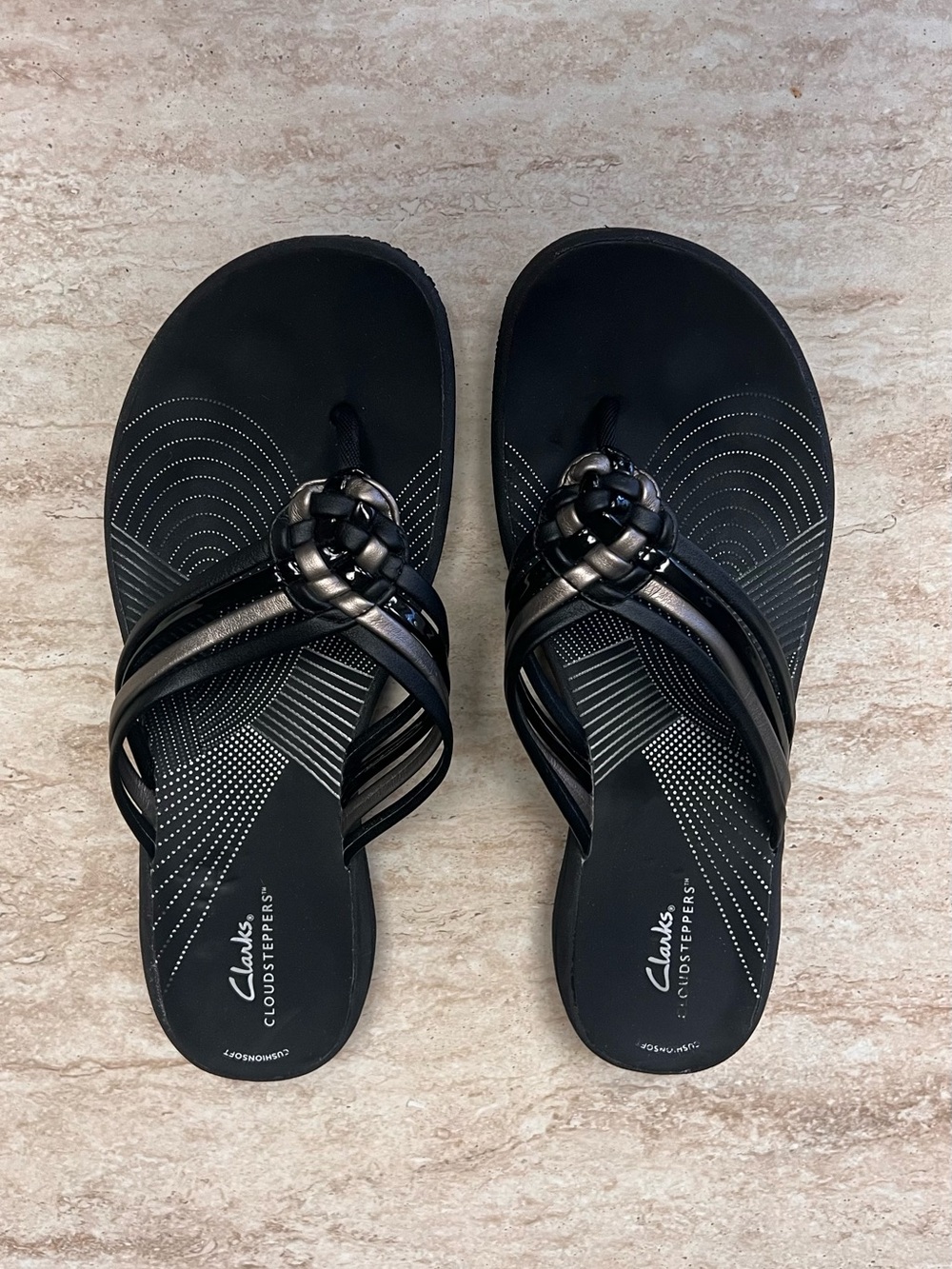 Clarks Black Braided Flip Flop Cloudsteppers Sandals
